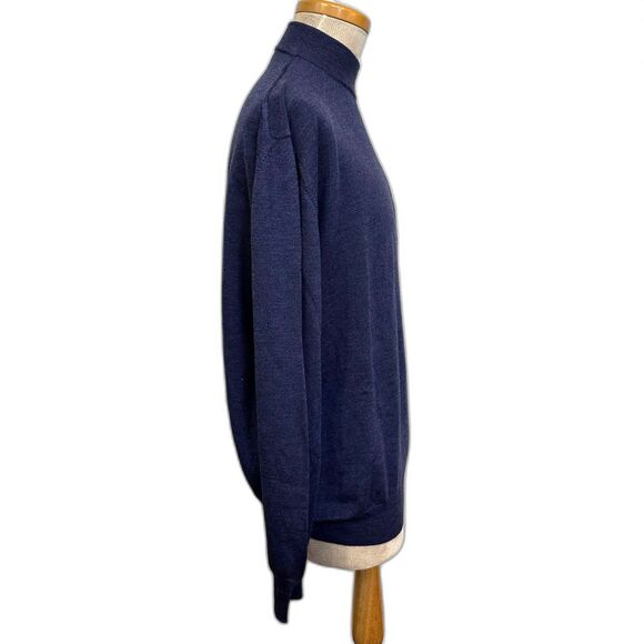 Biella Black Purple Blue Mock Turtle Neck Pure Italian Wool Sweater - Men XXL - Picture 2 of 7